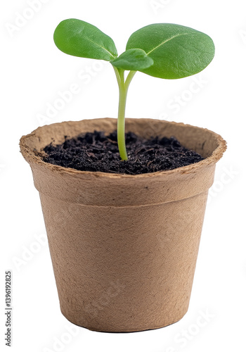 Biodegradable seedling pot with sprout on a transparent background