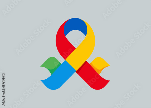 Colorful Puzzle Piece Ribbon Autism Awareness Symbol
