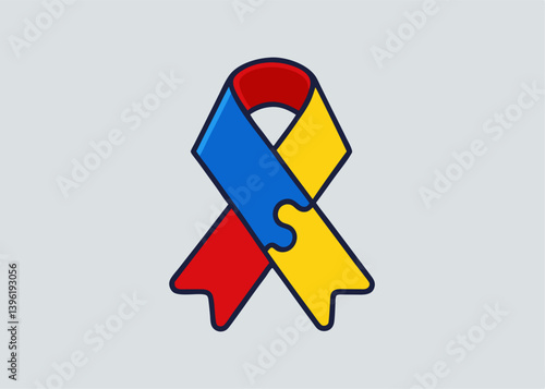 Colorful Puzzle Piece Ribbon Autism Awareness Symbol