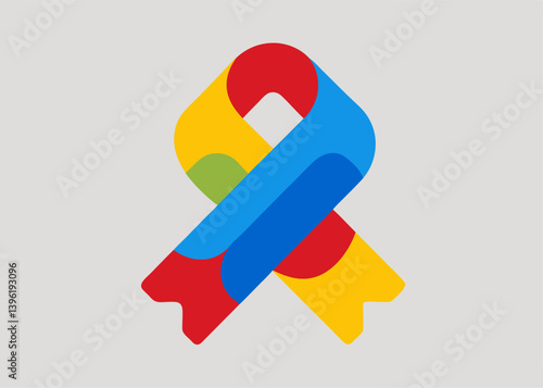 Colorful Puzzle Piece Ribbon Autism Awareness Symbol