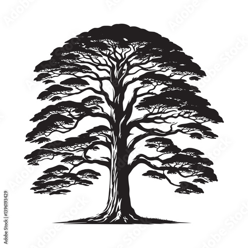 Pine Tree Vector Silhouette, Elegant Evergreen Tree Outline, Nature-Inspired Clipart for Wall Art, Logos, Stickers, Apparel, Digital Prints, Crafts, Posters, and Home Decor.