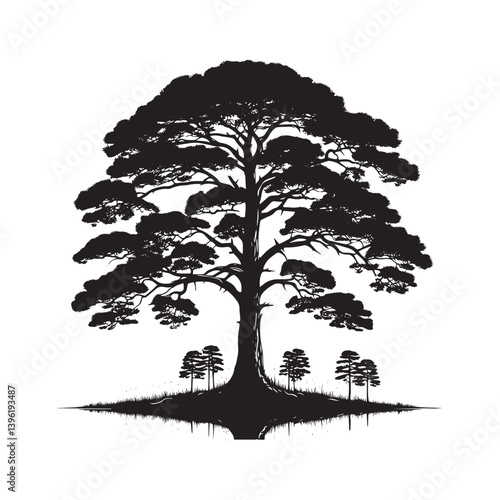 Pine Tree Vector Silhouette, Elegant Evergreen Tree Outline, Nature-Inspired Clipart for Wall Art, Logos, Stickers, Apparel, Digital Prints, Crafts, Posters, and Home Decor.