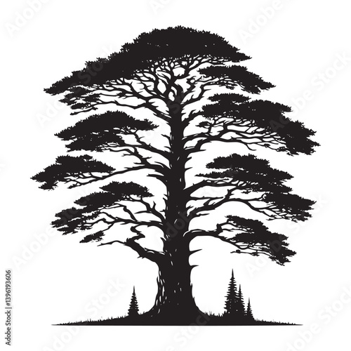 Pine Tree Vector Silhouette, Elegant Evergreen Tree Outline, Nature-Inspired Clipart for Wall Art, Logos, Stickers, Apparel, Digital Prints, Crafts, Posters, and Home Decor.