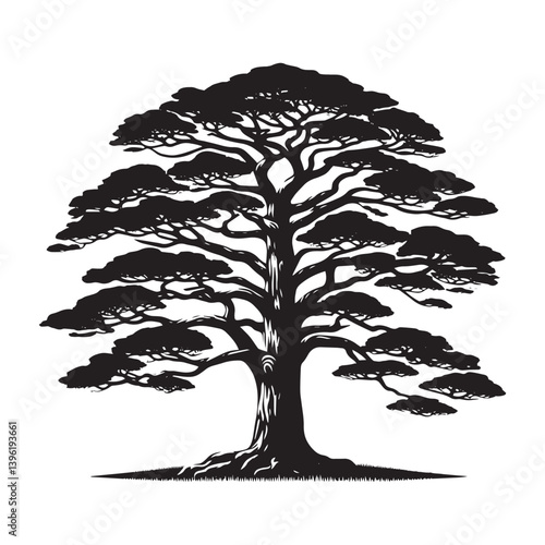 Pine Tree Vector Silhouette, Elegant Evergreen Tree Outline, Nature-Inspired Clipart for Wall Art, Logos, Stickers, Apparel, Digital Prints, Crafts, Posters, and Home Decor.