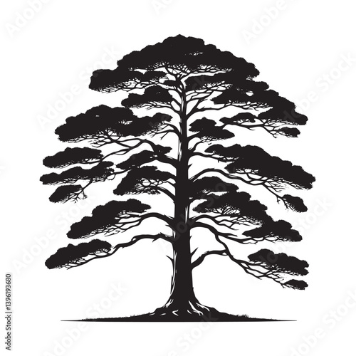Pine Tree Vector Silhouette, Elegant Evergreen Tree Outline, Nature-Inspired Clipart for Wall Art, Logos, Stickers, Apparel, Digital Prints, Crafts, Posters, and Home Decor.