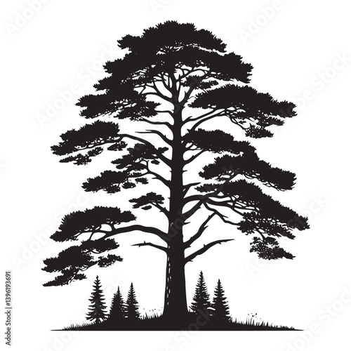 Pine Tree Vector Silhouette, Elegant Evergreen Tree Outline, Nature-Inspired Clipart for Wall Art, Logos, Stickers, Apparel, Digital Prints, Crafts, Posters, and Home Decor.