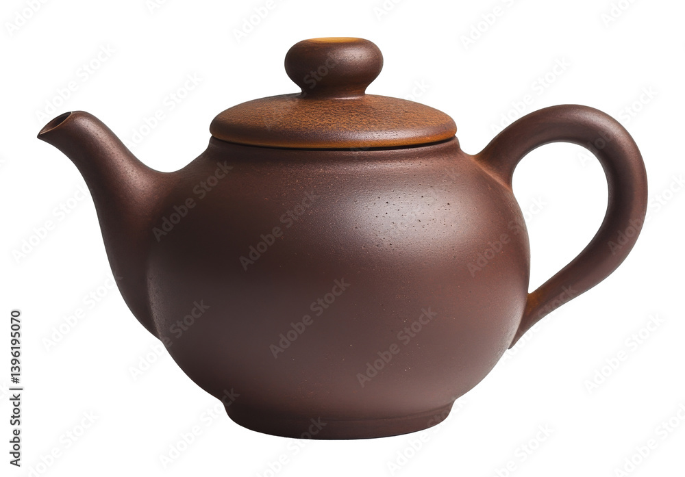 Elegant brown clay teapot with textured surface on transparent background Elegant brown clay teapot with textured surface on transparent background