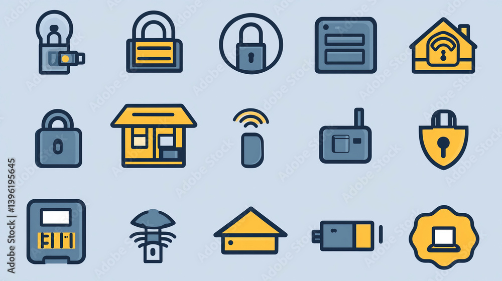Security system icons smart home automation wireless technology safety protection devices vector illustration Security system icons smart home automation wireless technology safety protection devices vector illustration