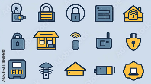 Security system icons smart home automation wireless technology safety protection devices vector illustration