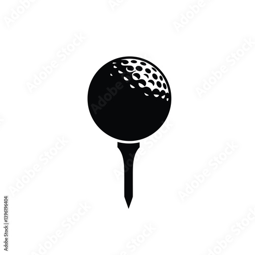 Black And White Golf Ball On Tee Minimalist Sport Illustration Vector Design