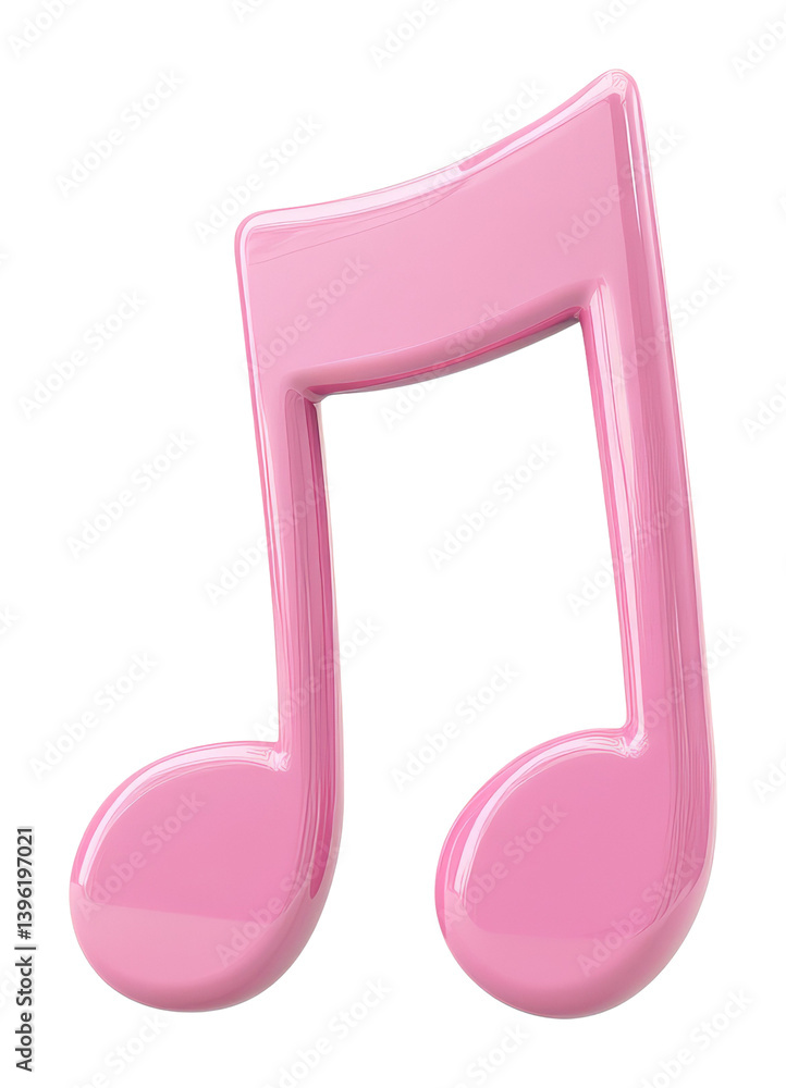 Pink glossy musical note on transparent background, 3d illustration of a shiny icon Pink glossy musical note on transparent background, 3d illustration of a shiny icon