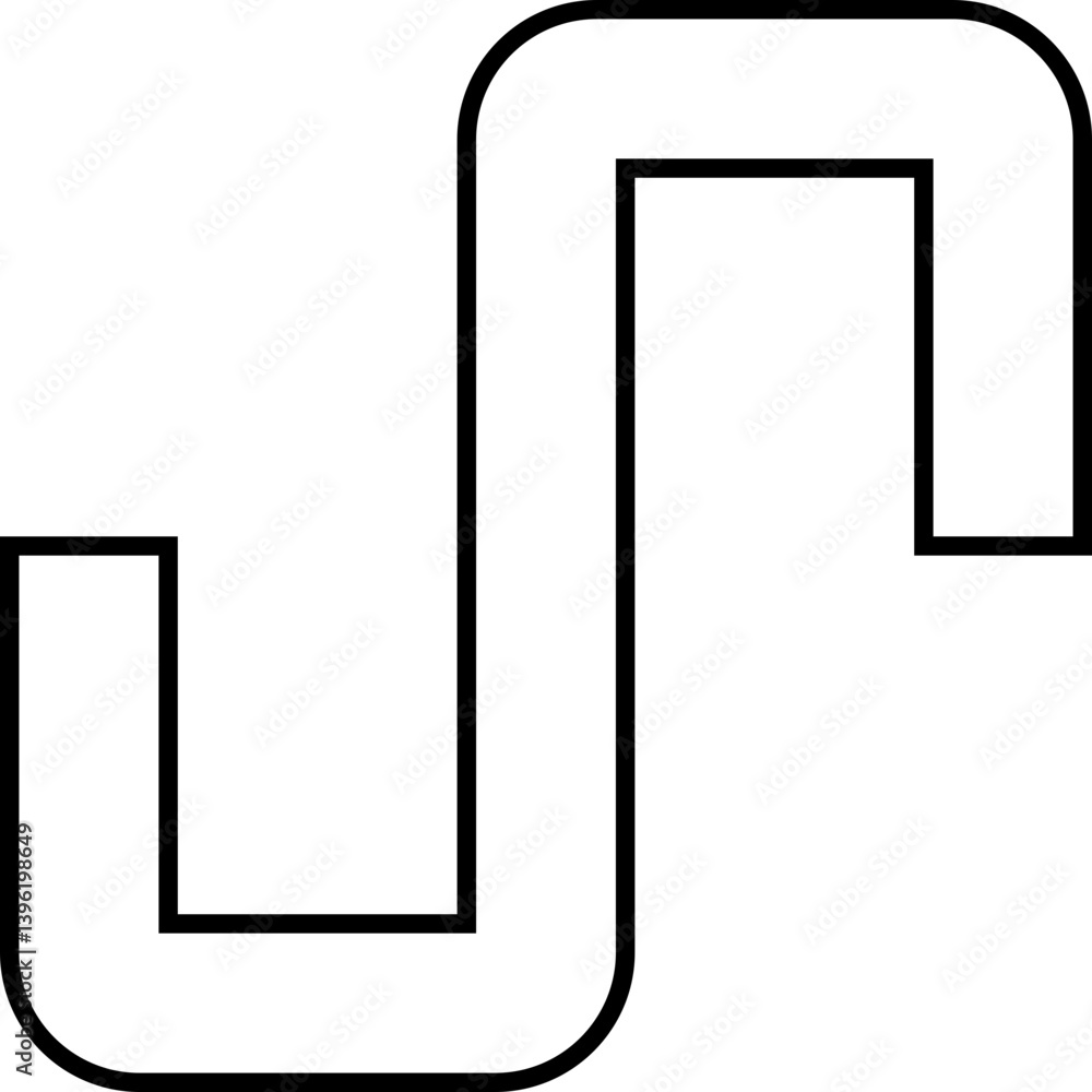 Geometric design formed by squared waves in an irregular maze path featuring continuous lines and rounded edges. Geometric design formed by squared waves in an irregular maze path featuring continuous lines and rounded edges.