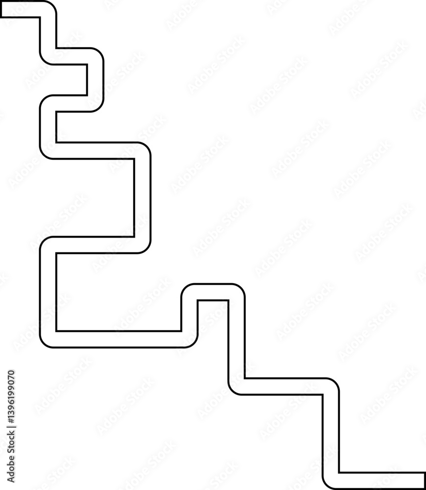 Squared wave path with extended connections and modular turns in a geometric pattern. Squared wave path with extended connections and modular turns in a geometric pattern.