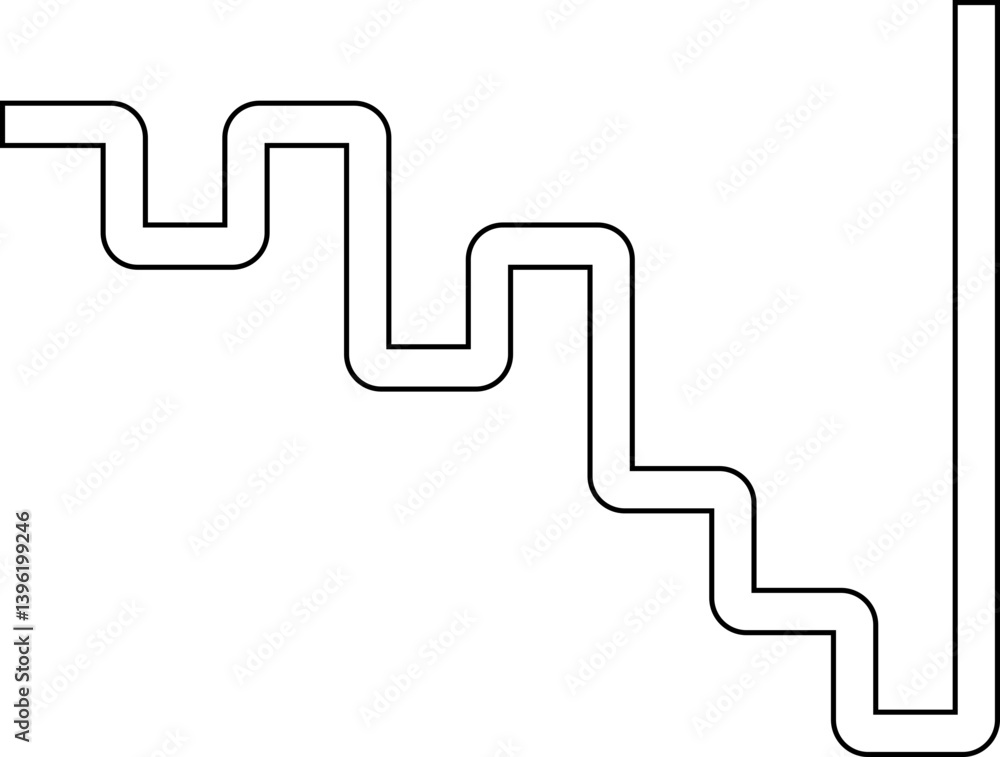 Zigzagging squared waves arranged in an irregular continuous path with smooth corners. Zigzagging squared waves arranged in an irregular continuous path with smooth corners.
