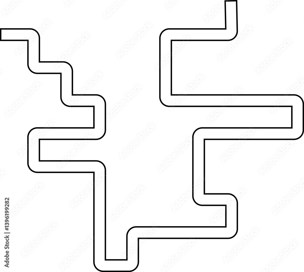 Combination of zigzag and square waves creating a continuous maze with modular rhythm. Combination of zigzag and square waves creating a continuous maze with modular rhythm.