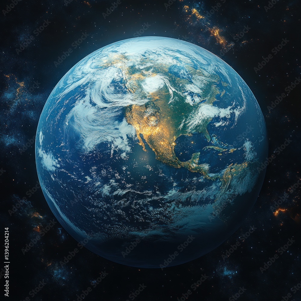 Obraz premium Hyper-realistic Aerial View of Earth Highlighting Africa and Madagascar with Bright Sunlight