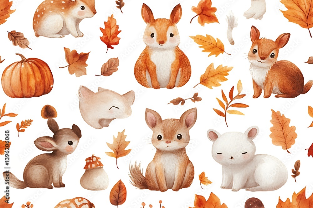 Obraz premium Cute Animals Autumn Pattern