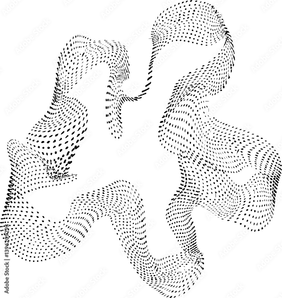 Fototapeta premium Dotted lines create an organic contour with rounded lobes and fluid texture forming a frame-like border.