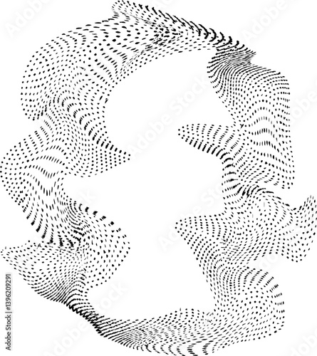 A unique freeform shape made of dotted flowing lines arranged in a loose circular motion with uneven curves.