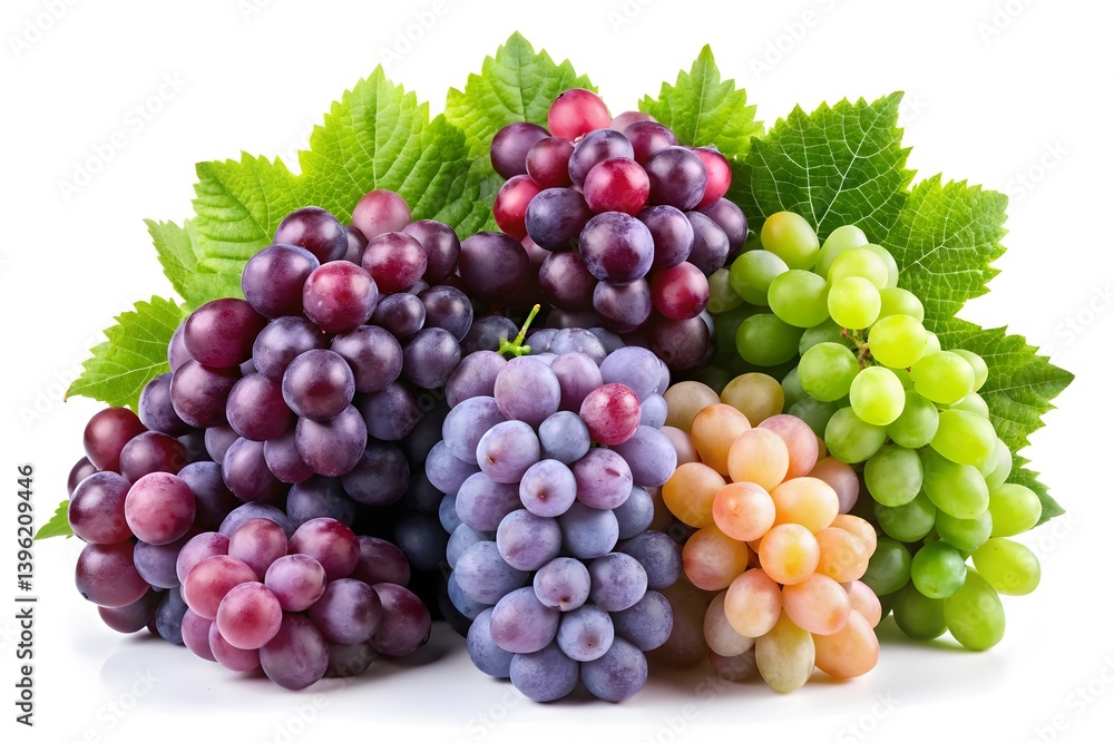 Colorful Grapes with Leaves Displaying Freshness Colorful Grapes with Leaves Displaying Freshness