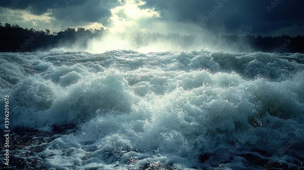Fototapeta premium Powerful waterfall, surging waves