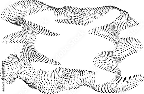 Fluid abstract border composed of irregular wavy lines in dotted pattern, suggesting movement and dynamic contours.