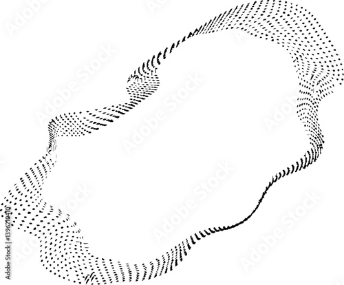 Organic shape composed of layered dotted curves creating a fluid frame with a central empty area and irregular natural movement.