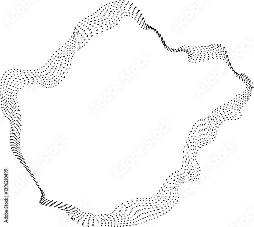 Wave-like figure composed of concentric dotted lines creating an irregular circular ripple form with layered motion.