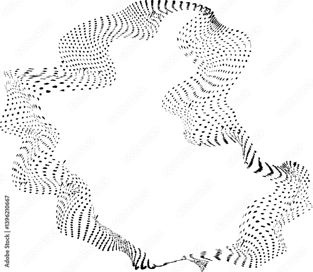 Fototapeta premium Elongated organic shape defined by dotted curves following a smooth line path in a flowing dynamic design.