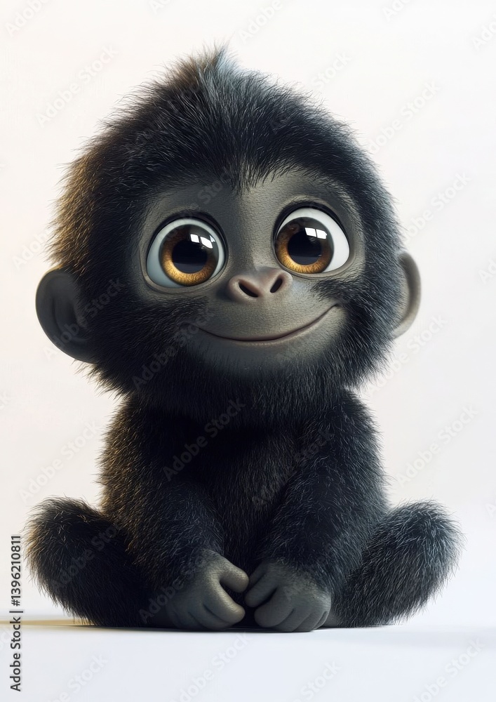 3D render of a cute, smiling baby gorilla with big eyes, isolated on a white background, styled as an adorable cartoon character. 3D render of a cute, smiling baby gorilla with big eyes, isolated on a white background, styled as an adorable cartoon character.