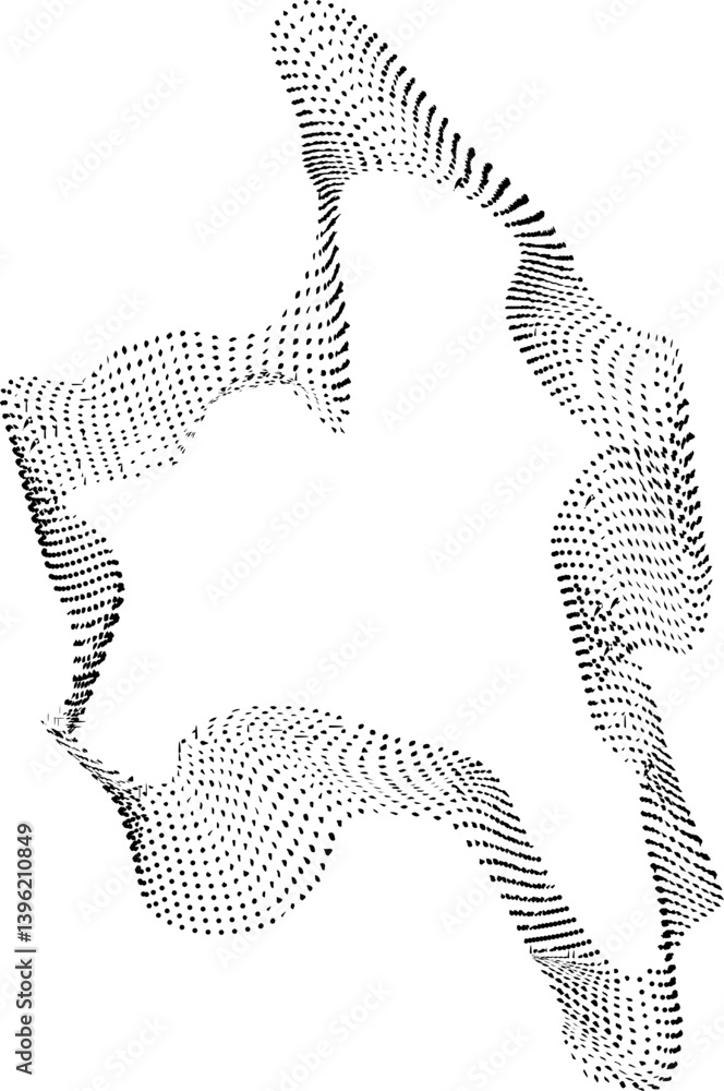 Fototapeta premium Wavy circular form constructed with rhythmic dotted lines flowing through organic curves.