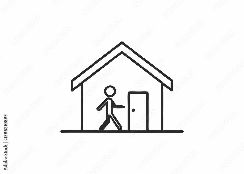 Icon House Person Walking Monochrome Simple Design Icon House Person Walking Monochrome Simple Design