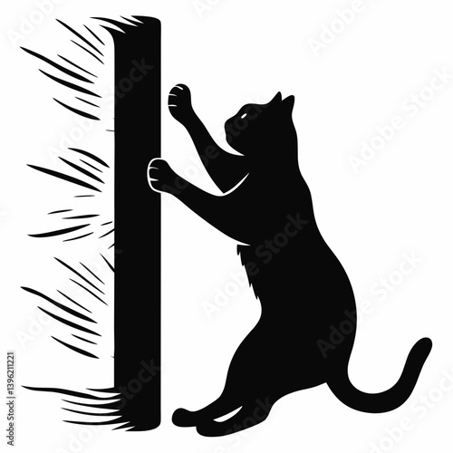 Black cat icon scratching post silhouette on white background