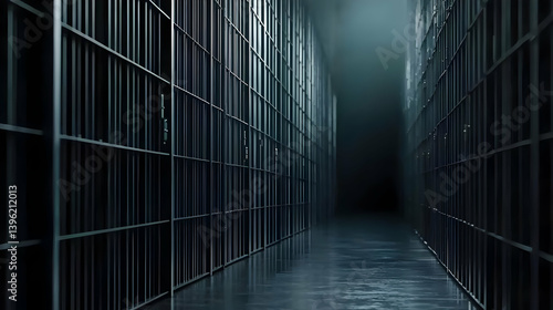 Dark Prison Corridor With Metal Bars