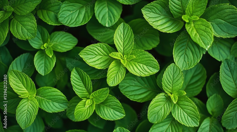 Close up view of vibrant green mint leaves filling the frame with fresh and natural appearance Close up view of vibrant green mint leaves filling the frame with fresh and natural appearance