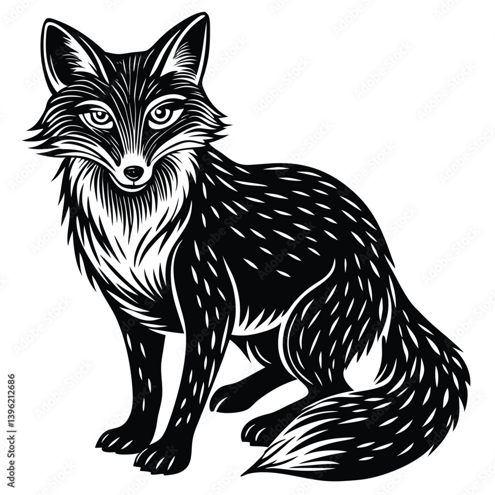 Obraz premium Cute vector illustration of a wild fox and cat sketch, mammal art
