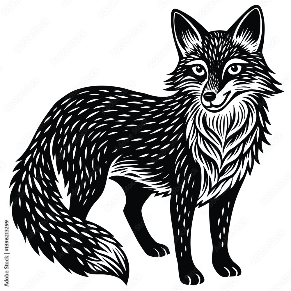 Fototapeta premium Cute vector illustration of a wild fox and cat sketch, mammal art