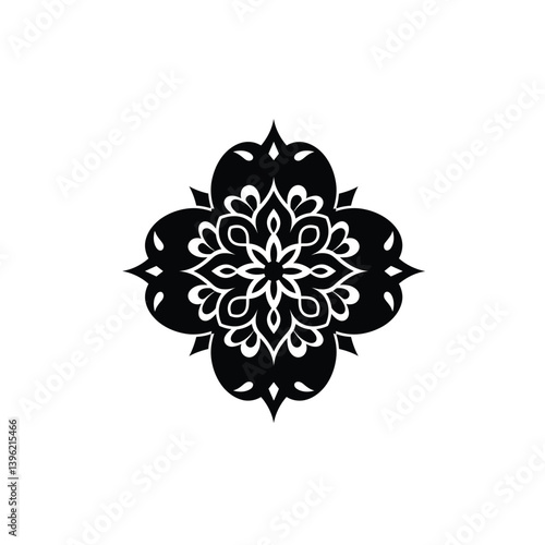Ornamental Floral Design Abstract Black And White Graphic Element Vector Illustration