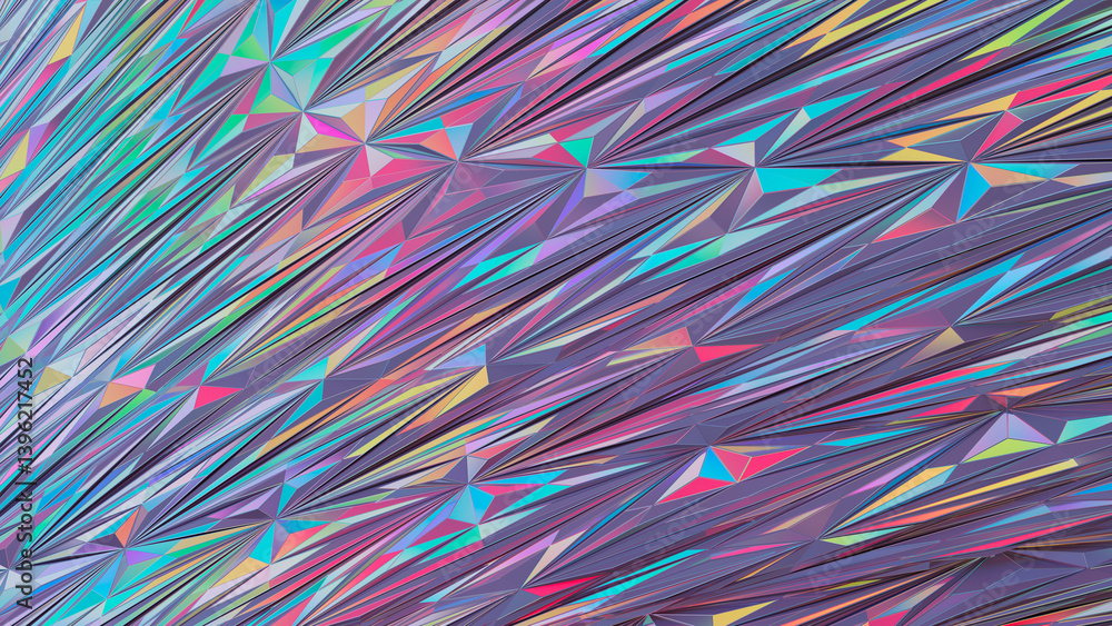 Fototapeta premium 3d Abstract neon background. Holographic iridescent neon surface. Low poly futuristic crystal background. 3d rendering illustration not AI
