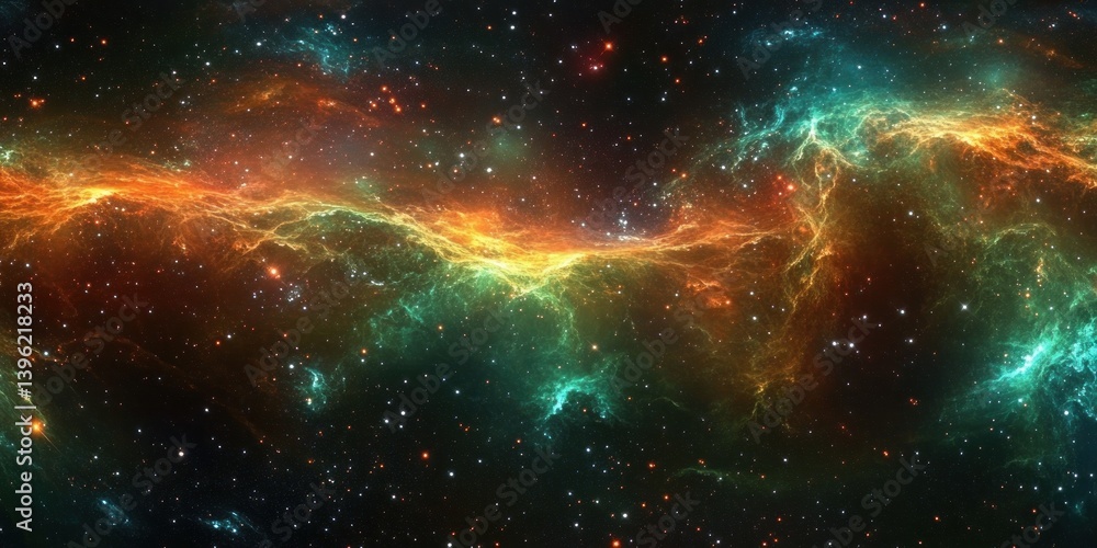 Fototapeta premium Cosmic Nebula and Starry Background Digital Artwork Panoramic View of Space Environment