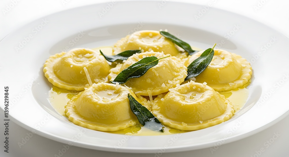 Delicious golden ravioli with sage butter sauce, a culinary delight ready to savor Delicious golden ravioli with sage butter sauce, a culinary delight ready to savor