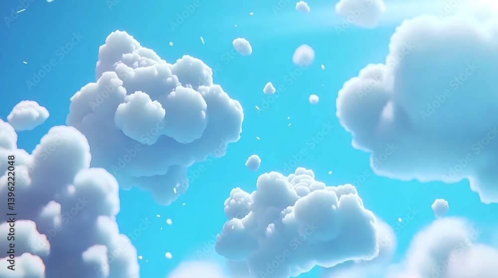 Fluffy White Clouds in a Bright Blue Sky with Soft Natural Light Fluffy White Clouds in a Bright Blue Sky with Soft Natural Light