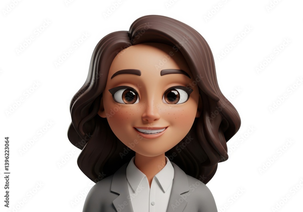 Cartoon avatar woman in business suit smiling animation art isolated on white background Cartoon avatar woman in business suit smiling animation art isolated on white background