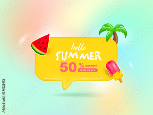 Summer sale with 50% off discount text for business flyers, ads and brochure lay out. Vector illustration summer banner promotion design.