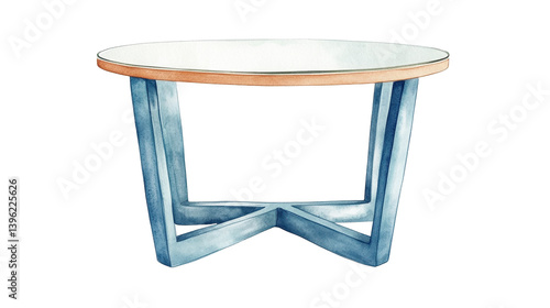 Sleek minimalist table with a glass top displaying modern design aesthetics in an artistic watercolor style