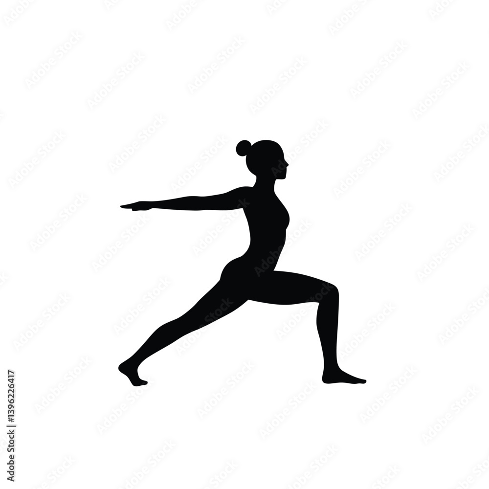 Naklejka premium Woman Doing Warrior Two Yoga Pose Silhouette On White Background Vector Illustration