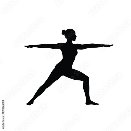 Yoga Woman Silhouette In Warrior Two Pose For Fitness And Wellness Concepts