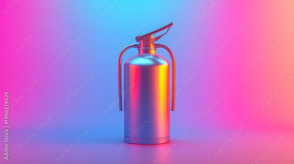 Obraz premium Shiny Fire Extinguisher with Vibrant Neon Background Safety Equipment Modern Design Industri