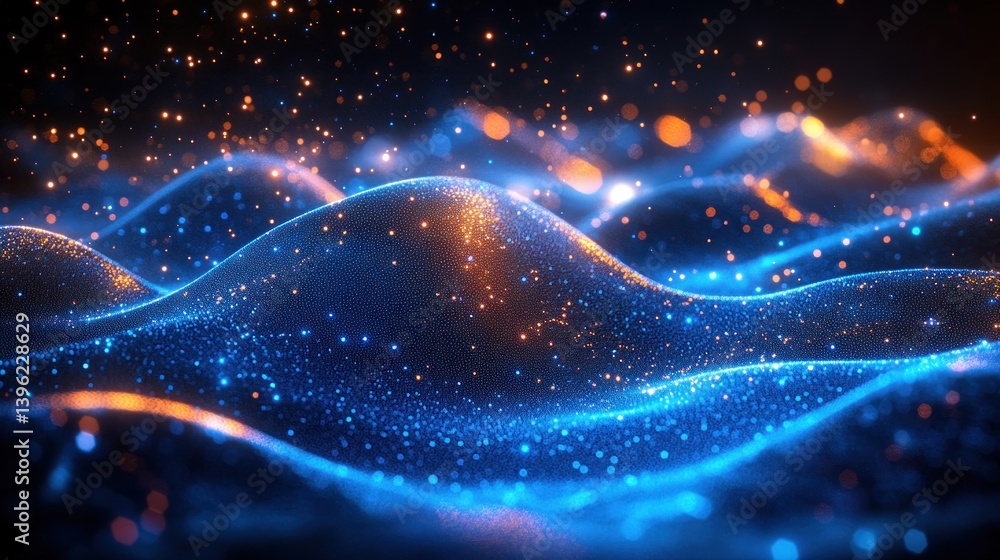 Fototapeta premium Futuristic Abstract Digital Waves Flowing Neon Dots Cyberpunk Technology Background