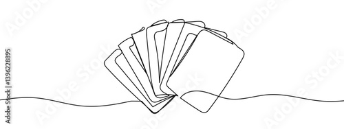 Continuous deck of cards line art vector illustration background editable stroke.
